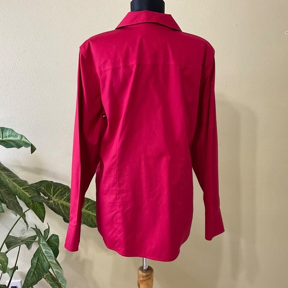 Chico’s No Iron Red Button up long sleeve Shirt Size 2 L/12 Women’s - Picture 3 of 11
